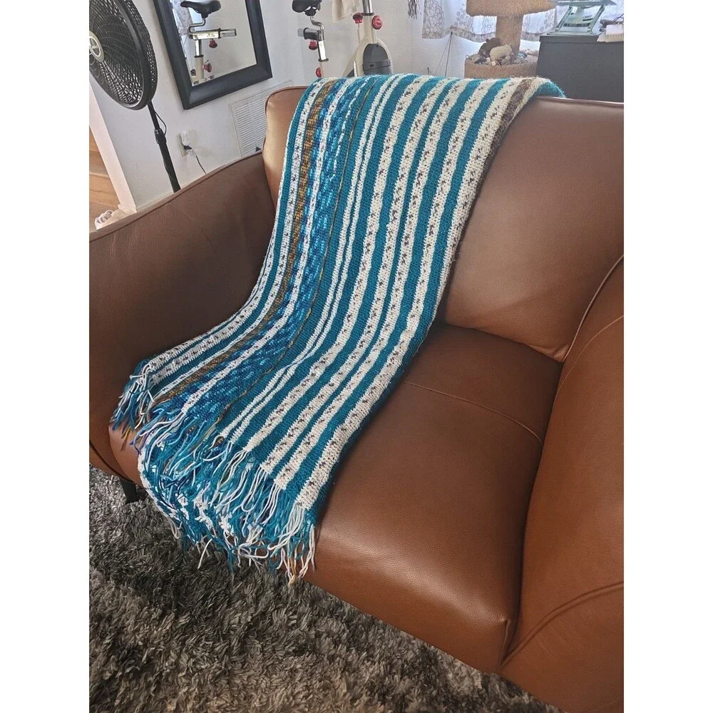 Vintage handmade crochet afghan lap throw blanket 48 ×70ish